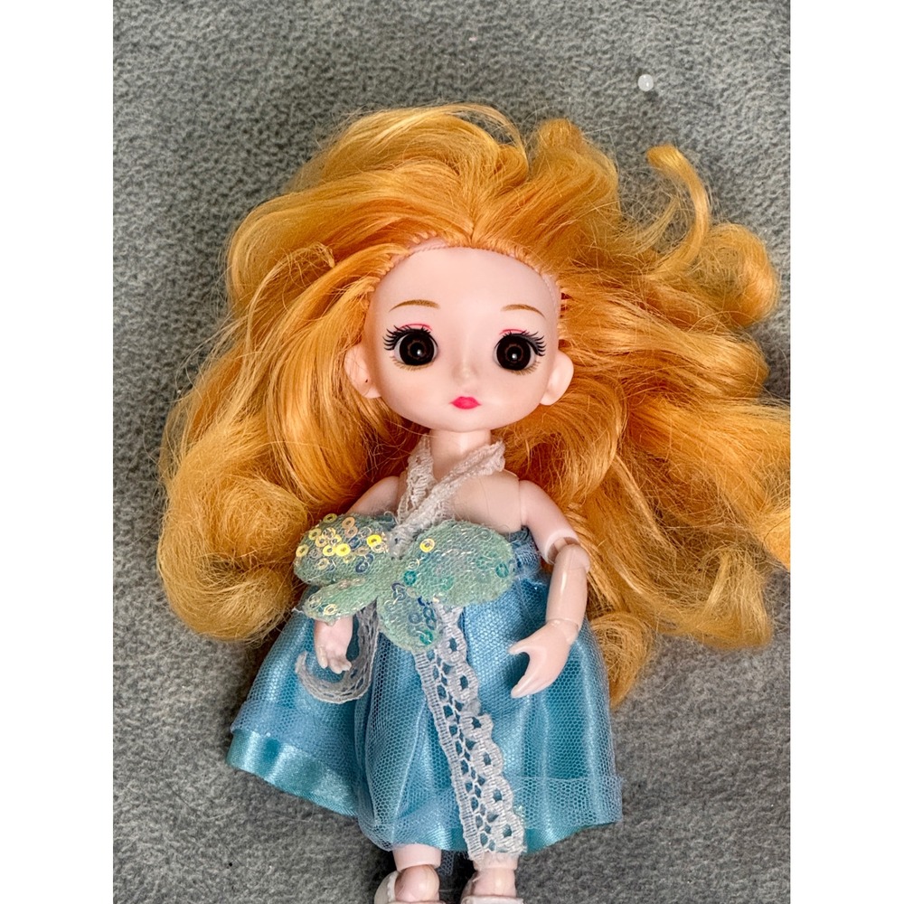 6 Inch Ball Jointed Doll BJD Strawberry Blonde Hair Blue Butterfly Dress Shoes